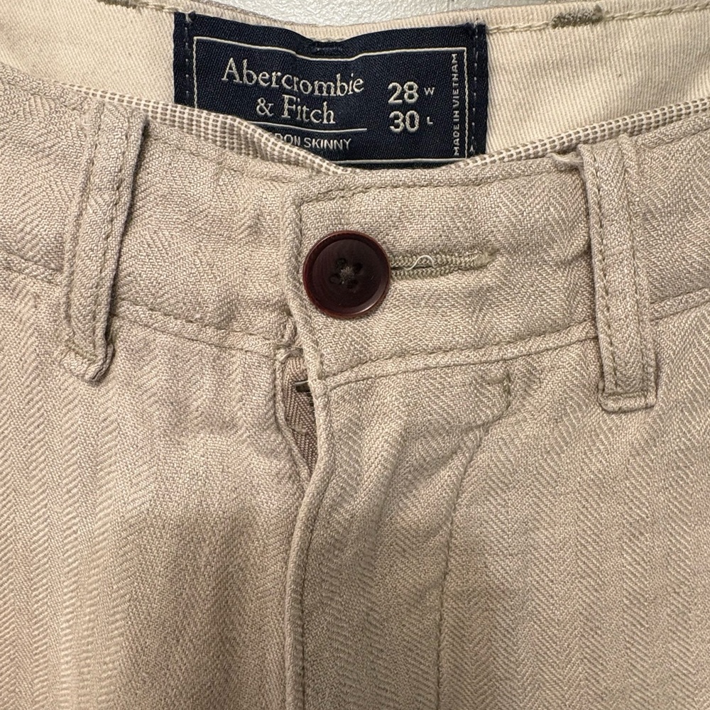 Abercrombie & Fitch Pants Mens Size 28x30 Light  Beige 100% Linen Langdon Skinny